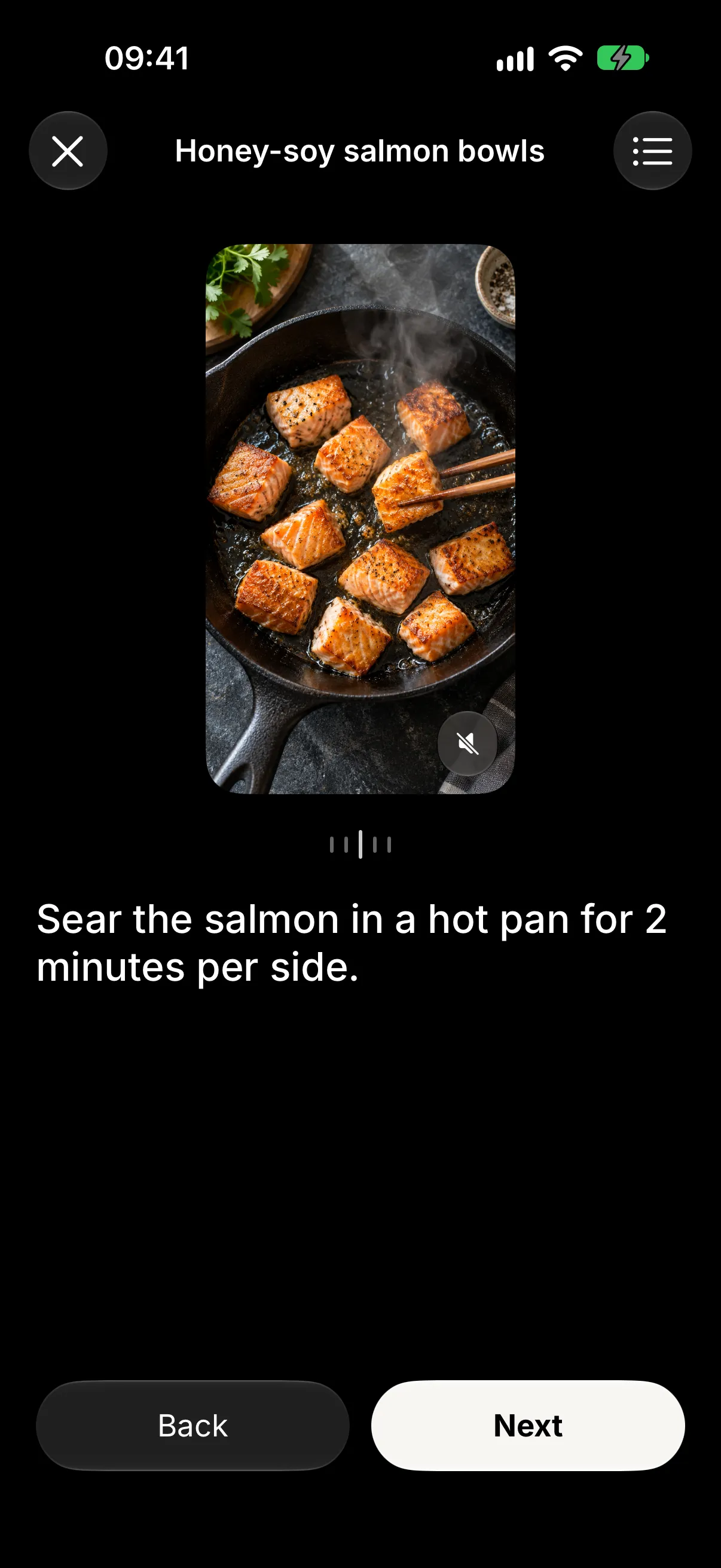 Smoosh cook mode showing step 3 of 5 with the matching part of the video