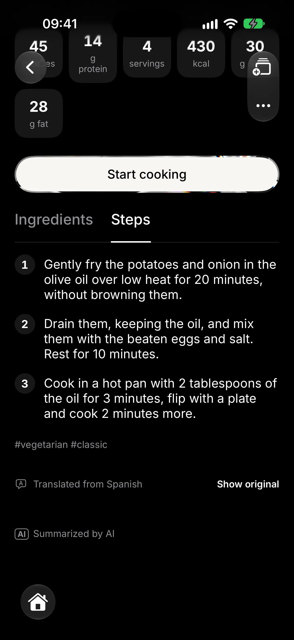 A Spanish tortilla recipe in Smoosh, translated into English